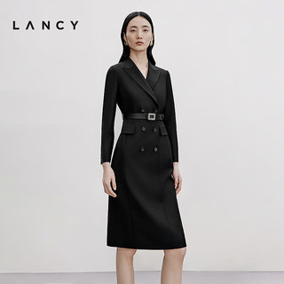 朗姿/LANCY2024秋职业西装长袖收腰连衣裙中长商务通勤裙子女 黑色 S