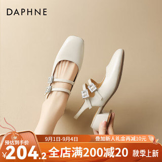 达芙妮（DAPHNE）方头粗跟后空凉鞋女2024时尚饰扣气质百搭通勤鞋女凉鞋 米色 37