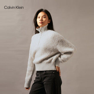 Calvin Klein Jeans24秋季新款女士ck羊毛混纺刺绣拉链半开襟针织毛衣J224565 P01-珍珠灰