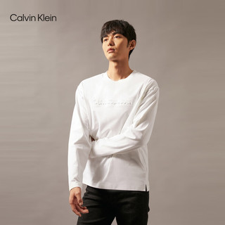 Calvin Klein Jeans24秋季男士纯棉休闲通勤ck浮雕字母净色长袖T恤J326597 YAF-月光白 M