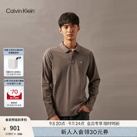 Calvin Klein Jeans24秋季男士ck刺绣方标净色纯棉长袖POLO衫T恤J326696 PBX-深灰褐 S