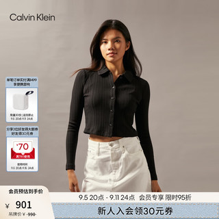 Calvin Klein Jeans24秋季女士休闲简约ck刺绣纽扣衬衫领修身T恤J224673 BEH-太空黑 M