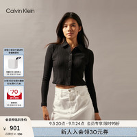 Calvin Klein Jeans24秋季女士休闲简约ck刺绣纽扣衬衫领修身T恤J224673 BEH-太空黑 S