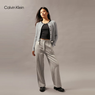 Calvin Klein Jeans24秋季女ck羊毛混纺短款绞花圆领纽扣针织开衫J224570 P01-珍珠灰 L