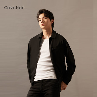 Calvin Klein Jeans24秋季新款男士休闲通勤ck挺括拉链翻领外套衬衫J326629 BEH-太空黑