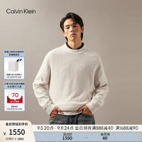 Calvin Klein Jeans24秋季男ck羊毛混纺通勤暗纹字母圆领针织毛衣J326590 YBI-牛乳白 M