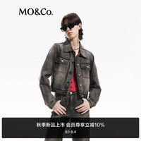 MO&Co.牛仔夹克2024秋新品洗磨冷灰色T型短款棉质外套MBD3JKT005 牛仔黑色