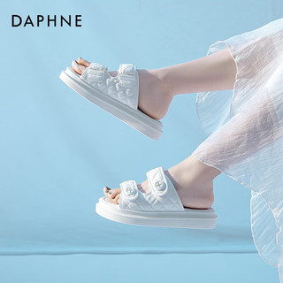 达芙妮（DAPHNE）达芙妮凉鞋女2024夏季一字拖鞋女休闲沙滩外穿小香风鞋子QJ3 米白色 36