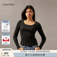 Calvin Klein Jeans24秋季女士休闲通勤ck大圆领修身打底长袖T恤J224578 BEH-太空黑 S