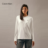 Calvin Klein Jeans24秋季女士休闲通勤ck刺绣净色圆领打底长袖T恤J225421 YAF-月光白 XS