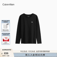 Calvin Klein Jeans24秋季女士休闲通勤ck刺绣净色圆领打底长袖T恤J225421 BEH-太空黑 XS