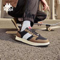 KAPPA卡帕男鞋板鞋2024秋季休闲厚底鞋子男百搭潮鞋德训鞋 黑色/棕色/经典白 40
