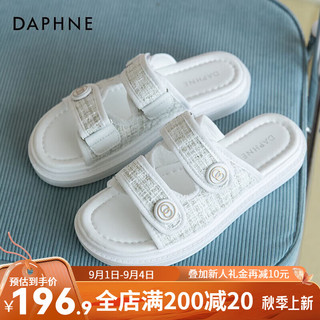 达芙妮（DAPHNE）达芙妮 小香风凉拖鞋女2024年女凉鞋女夏外穿魔术贴沙滩QJ3 白色 38