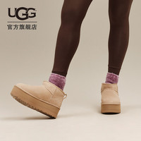 UGG 女士舒适时尚经典迷你纯色厚底保暖休闲短筒雪地靴 1135092 沙色 39