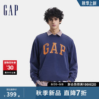 Gap男女装2024初秋字母logo蜡染圆领长袖T恤复古上衣638399 蓝色 185/104A(XXL) 亚洲尺码