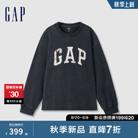 Gap男女装2024初秋字母logo蜡染圆领长袖T恤复古上衣638399 黑色 185/104A(XXL) 亚洲尺码