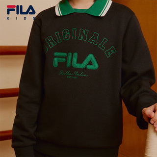 FILA【斐暖】斐乐童装儿童卫衣2024冬男女童加绒保暖翻领上衣 传奇蓝-NV 105cm