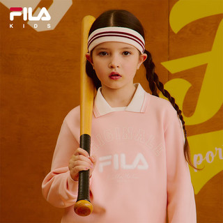 FILA【斐暖】斐乐童装儿童卫衣2024冬男女童加绒保暖翻领上衣 蜜水粉-LP 120cm