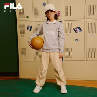 FILA【斐暖】斐乐童装儿童卫衣2024冬男女童加绒保暖翻领上衣 中色花灰-MG 165cm