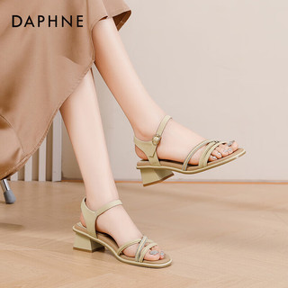 达芙妮（DAPHNE）达芙妮粗跟凉鞋女2024夏季白色方根一字带高跟凉鞋气质QJ3 黄色 35