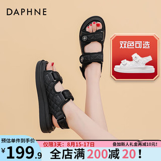 达芙妮（DAPHNE）达芙妮凉鞋女夏2024小香风拖鞋女鞋外穿魔术贴沙滩运动凉鞋JL 黑色【皮面】 40