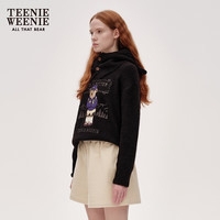 Teenie Weenie小熊2024年秋季可脱卸帽子复古时髦套头毛衣针织 黑色 160/S