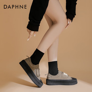 达芙妮（DAPHNE）达芙妮厚底小白鞋女2024春夏休闲帆布鞋丑萌饼干鞋魔术贴JL 绿色 39