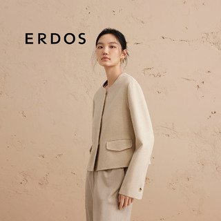 ERDOS 24秋冬丝绒混纺双层箱型立体剪裁宽松毛呢宽松通勤女短外套 香草白 160/80A/S