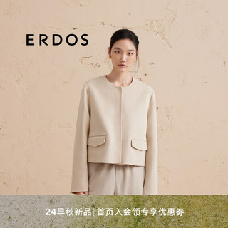 ERDOS 24秋冬丝绒混纺双层箱型立体剪裁宽松毛呢宽松通勤女短外套 香草白 160/80A/S