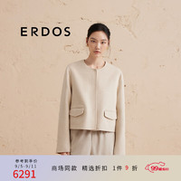 ERDOS 24秋冬丝绒混纺双层箱型立体剪裁宽松毛呢宽松通勤女短外套 香草白 165/84A/M