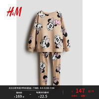 H&M童装女童2024秋季上衣和打底裤2件式套装1229678 米色/米妮老鼠 90/52