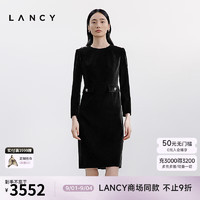 朗姿/LANCY2024秋新款丝绒气质收腰高级钻扣连衣裙女 黑色