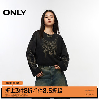 ONLY2024秋季时尚复古做旧数码印花宽松落肩卫衣女12439S014 H1Z 黑色 155/76A/XS