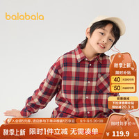 巴拉巴拉童装男童衬衫长袖中大童格子印花衬衣秋冬2024上衣潮 红黑色调00469 120cm