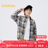 巴拉巴拉童装男童衬衫长袖中大童格子印花衬衣秋冬2024上衣潮 卡黑色调00459 140cm