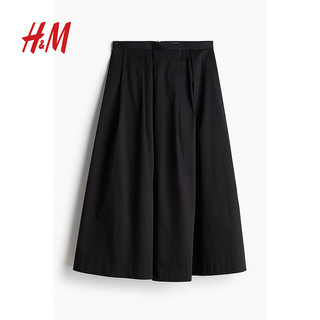 H&M2024秋季女装时尚休闲百搭缎质褶裥半身裙1240403 黑色 155/60 32