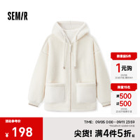 森马（Semir）外套女仿羊羔毛摇粒绒双面穿宽松2024冬连帽夹克撞色简约 奶白10501 XS 150/76A