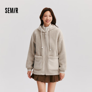 森马（Semir）外套女仿羊羔毛摇粒绒双面穿宽松2024冬连帽夹克撞色简约 贝壳卡50233 L 165/88A