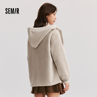 森马（Semir）外套女仿羊羔毛摇粒绒双面穿宽松2024冬连帽夹克撞色简约 贝壳卡50233 XS 150/76A