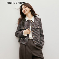 红袖小香风优雅短外套秋季2024女装圆领肌理显瘦轻熟复古气质上衣 深咖042 L