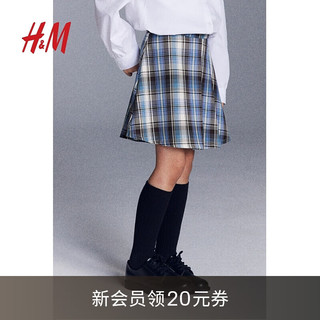 H&M童装大童女童2024夏季新款褶裥半身裙1242941 灰色/蓝色格纹 1