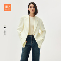 海澜之家（HLA）休闲西服女24平驳领纯色通勤风外套女春秋 米白Y0 160/84A M100-115斤