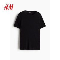H&M男装2024夏季时尚简约修身圆领T恤1241749 黑色 180/116