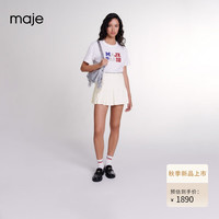Maje2024秋季女装学院风撞色饰边百褶半身裙短裙MFPJU01342 白色 T34
