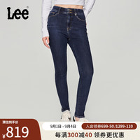 李 Lee24早秋美颜牛仔419紧身高腰窄脚深蓝色女牛仔裤潮 深蓝色 25