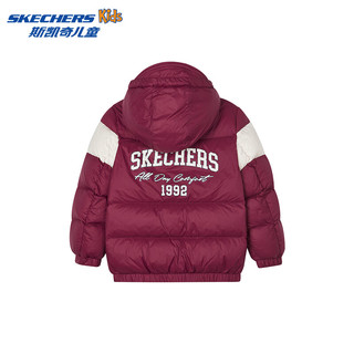 Skechers斯凯奇儿童梭织短款羽绒服三防秋冬季2024男女童外套L424K033 杜鹃红/01CE 170cm