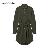 法国拉科斯特 LACOSTE女装24秋季翻领时尚休闲长袖中长裙连衣裙|EF3263 L7A/褐绿色 38 /165