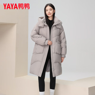 鸭鸭羽绒服鸭鸭（YAYA）羽绒服女中长款2024年冬季时尚气质简约连帽防风保暖外套ZX 灰色 160/84A(M)