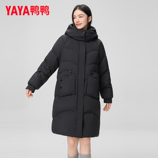 鸭鸭羽绒服鸭鸭（YAYA）羽绒服女中长款2024年冬季时尚气质简约连帽防风保暖外套ZX 黑色 165/88A(L)