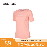 斯凯奇（Skechers）夏季同款简约百搭T恤短袖P224W096 烛光桃粉/00C7 S